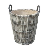 Tall Grey Round Hessian Lined Wicker Log Basket - B0764SLFP4